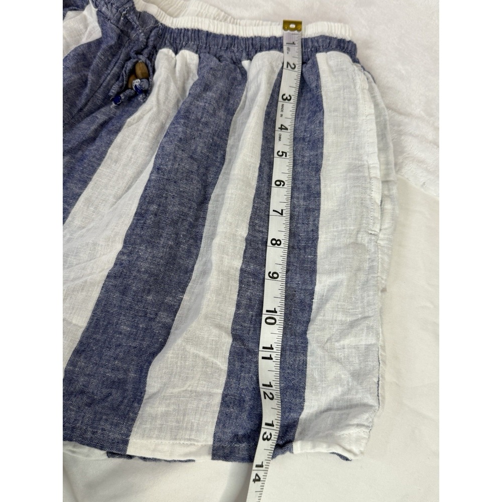 Blue Island Linen Shorts XL Blue White Stripe Elastic Waist Beach Boho Favorite - Picture 4 of 9